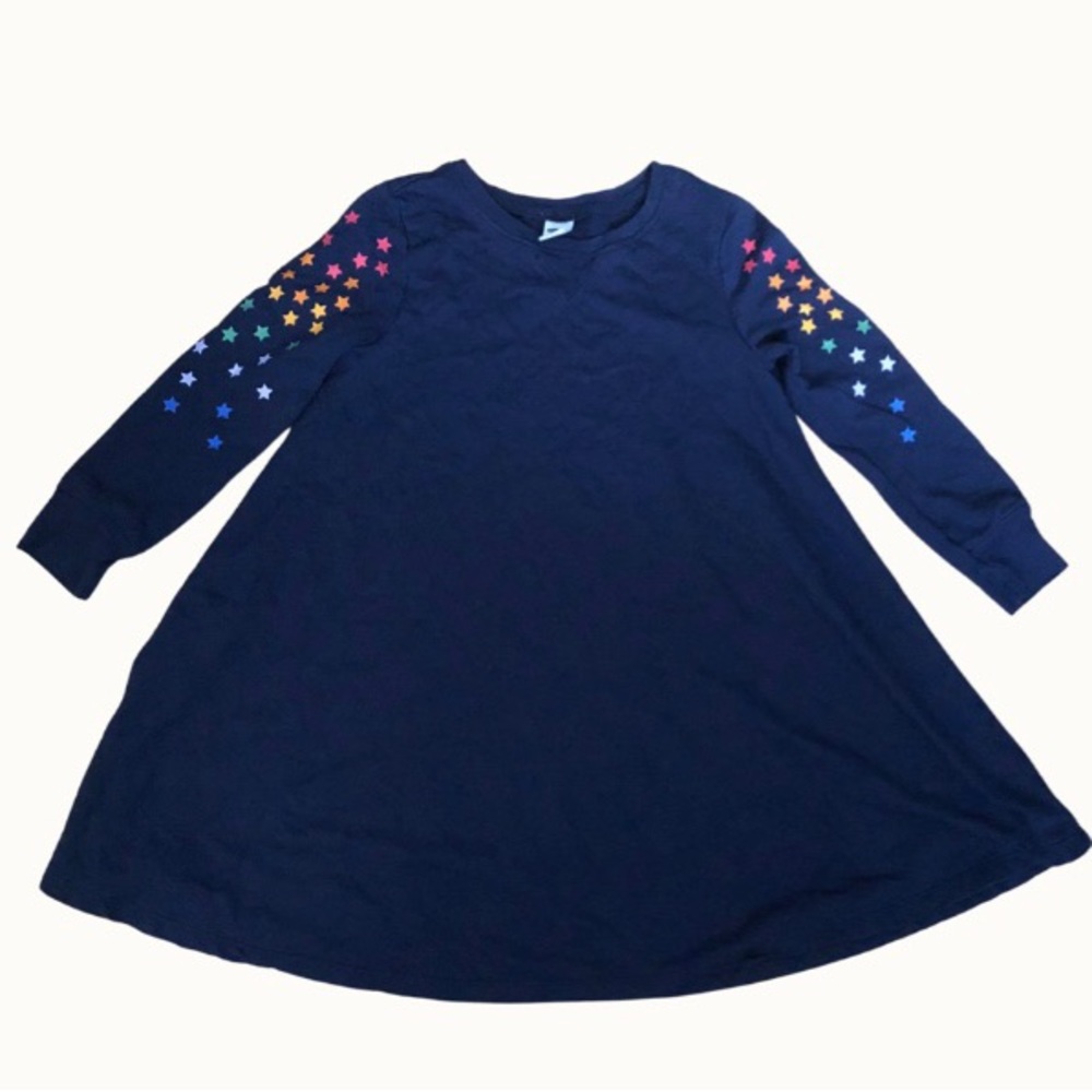 Artsy Lofi Rainbow Star Shoulder Navy Blue Long Sleeve Babydoll Dress‎ size 5T